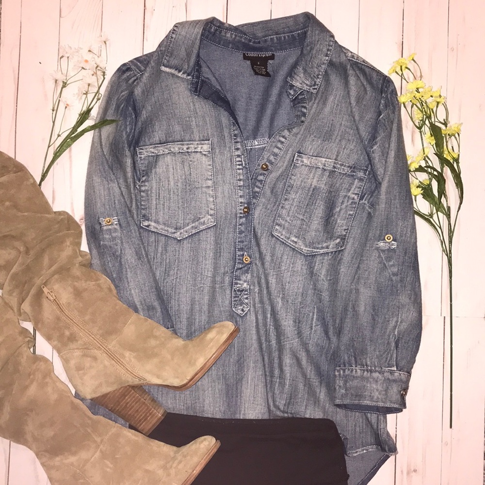 Soft Denim Collared Shirt with Buttons